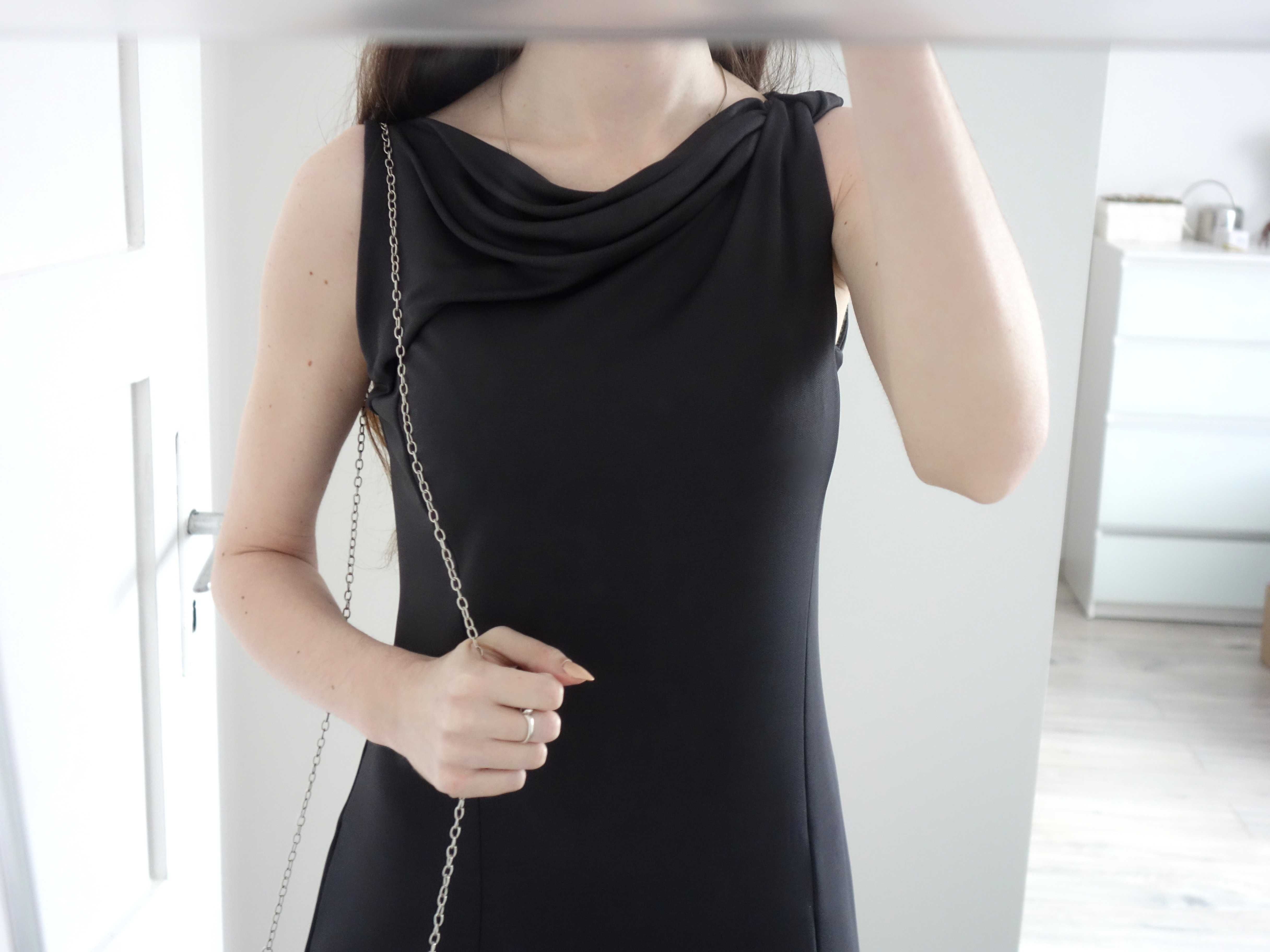 Sukienka suknia elegancka wizytowa mała czarna grafitowa 38 M