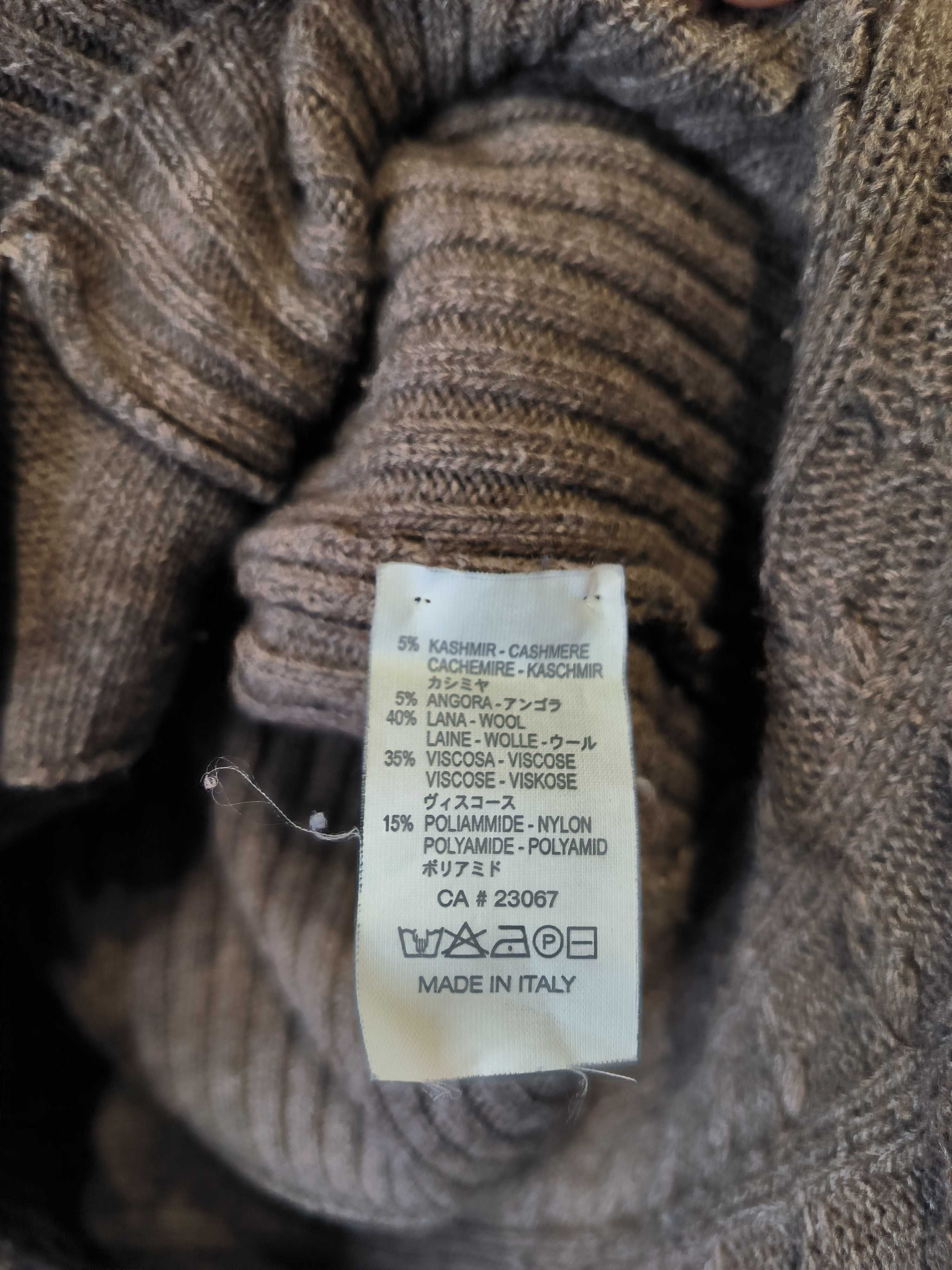 Sweter Kardigan Elisa Cavaletti Wełniany Kaszmir Wełna Brąz