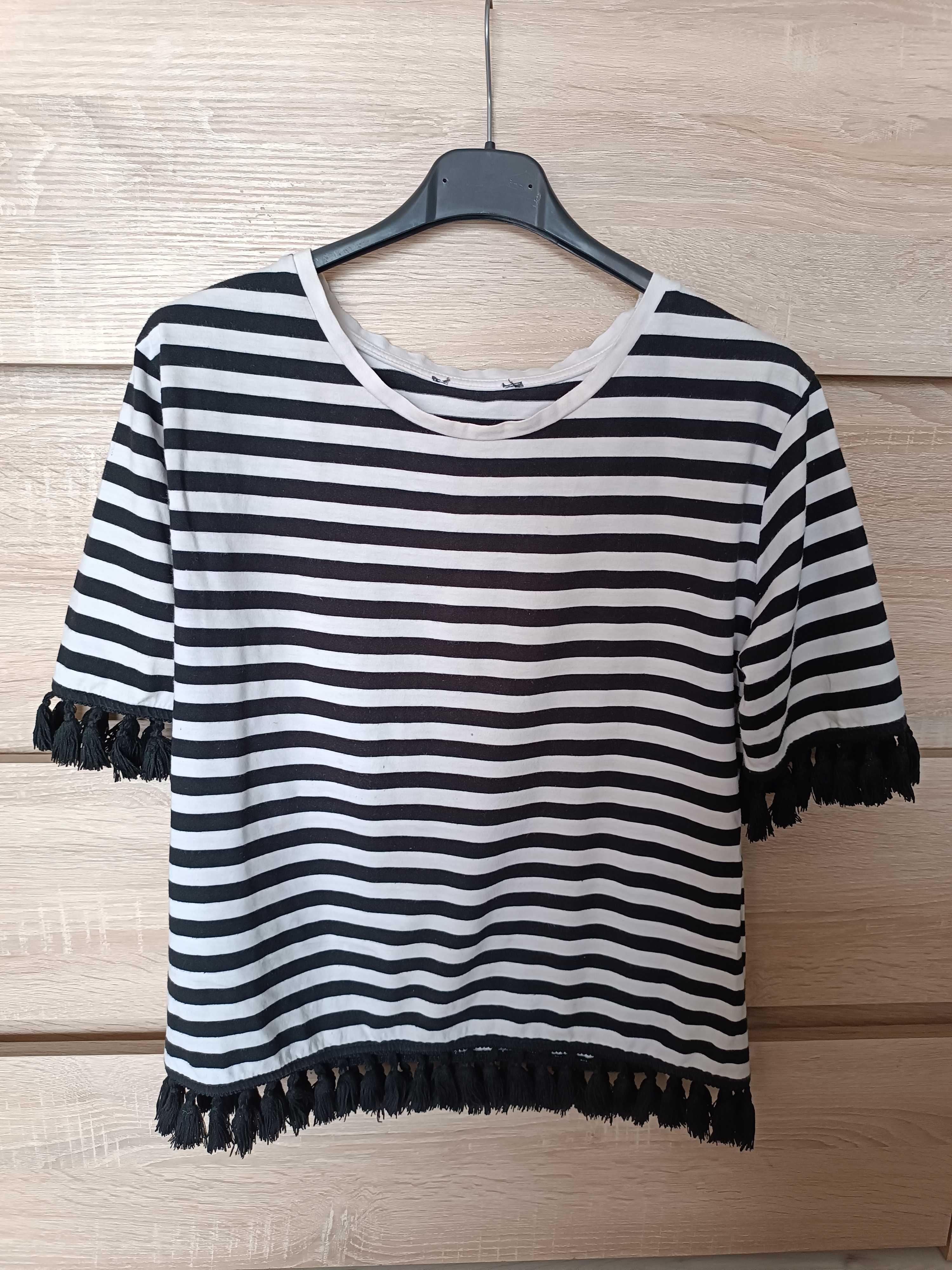 Bluzka damska boho w paski z frędzlami używana, rozmiar S/M