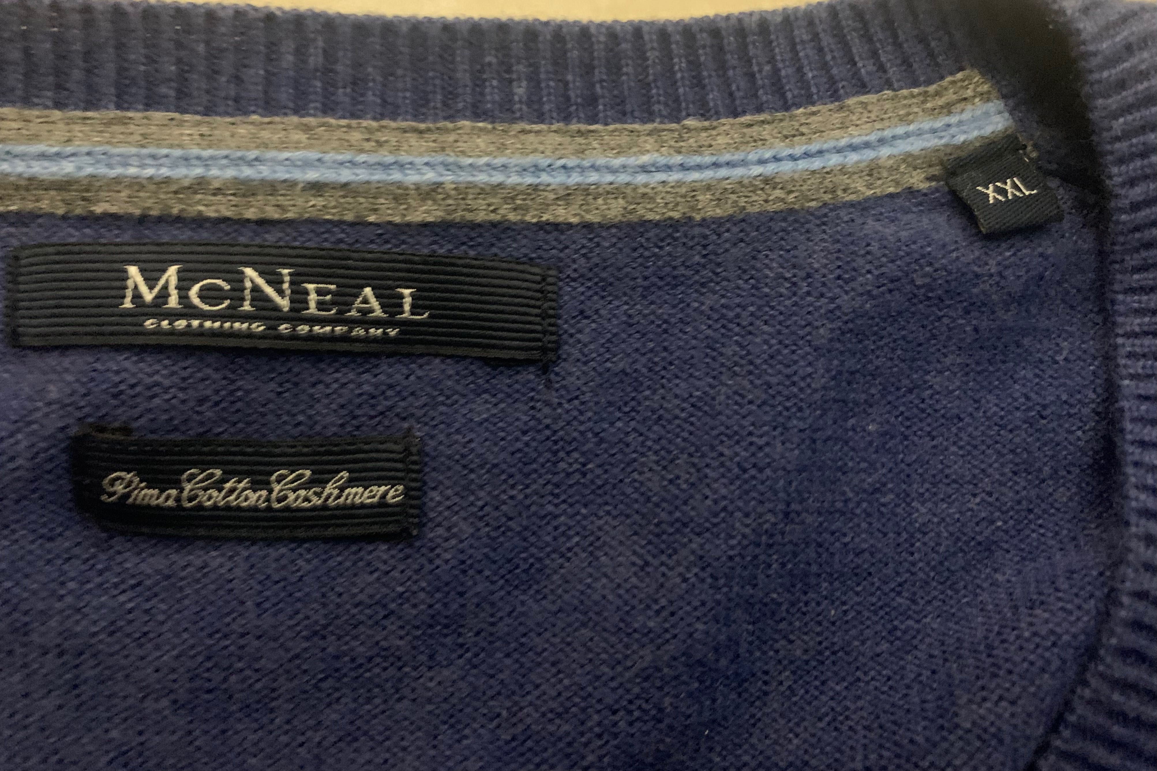 McNeal super męski sweter w serek XXL niebieski, bawełna + kaszmir