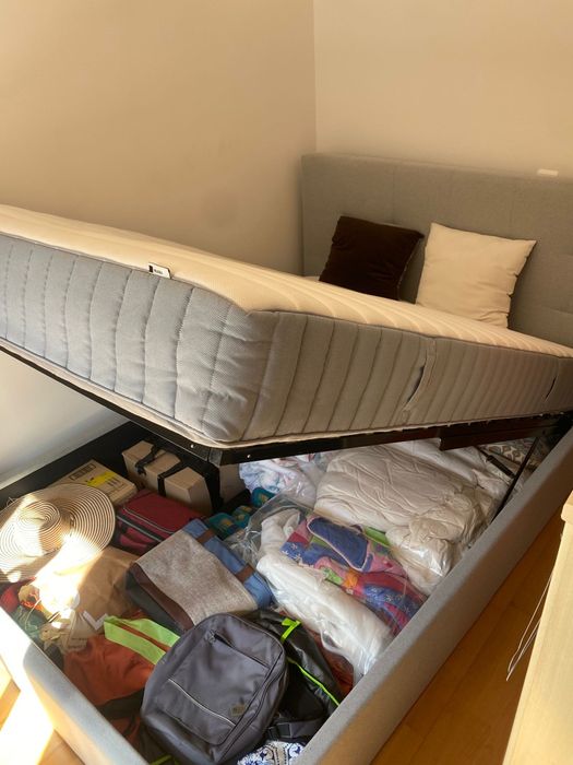 Sommier Belini lorient 140cm por 200cm com arrumação+colchão de mol