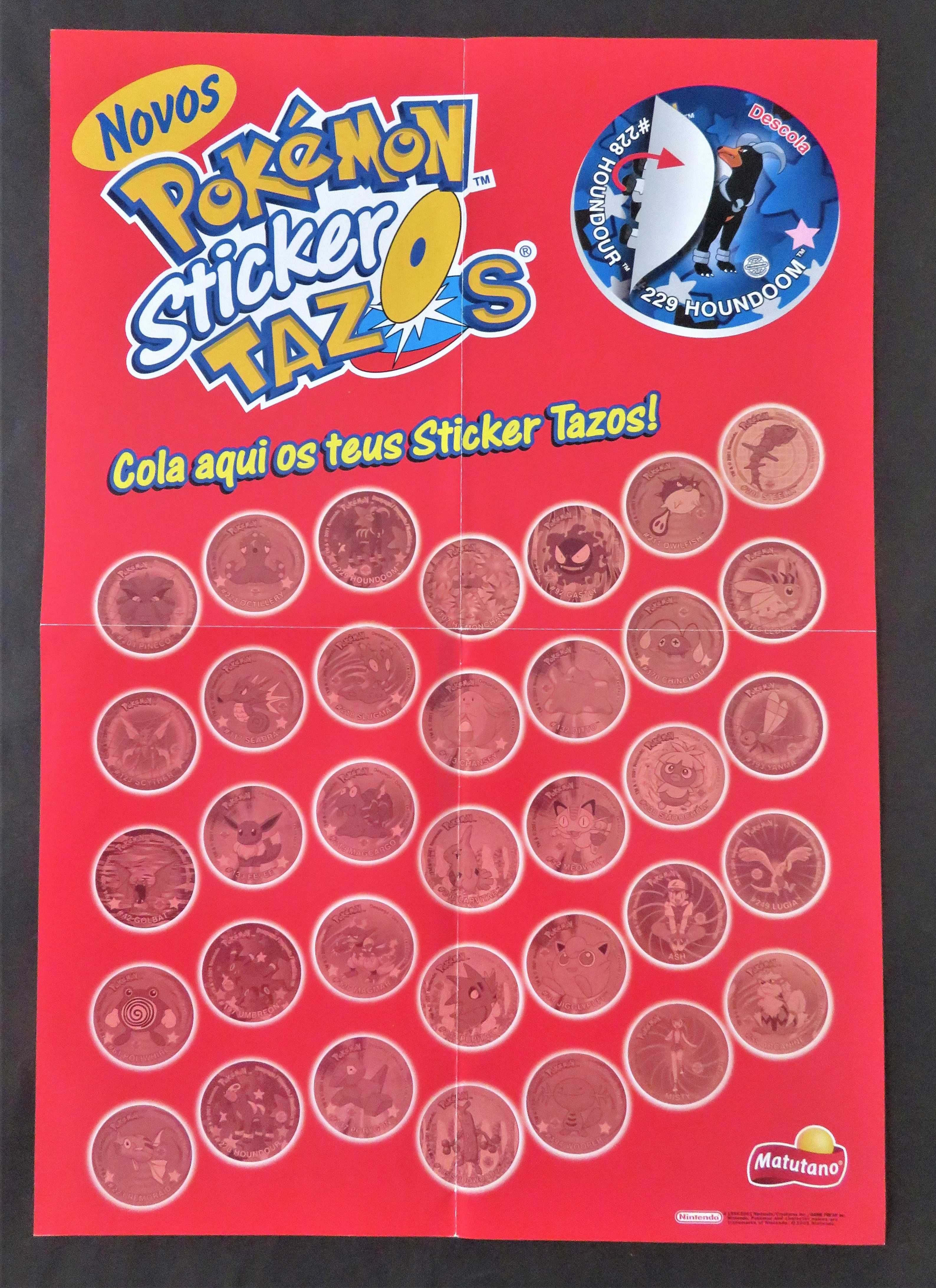 Pokémon TAZOS Stricker-Caderneta Poster/Jogo de Tabuleiro