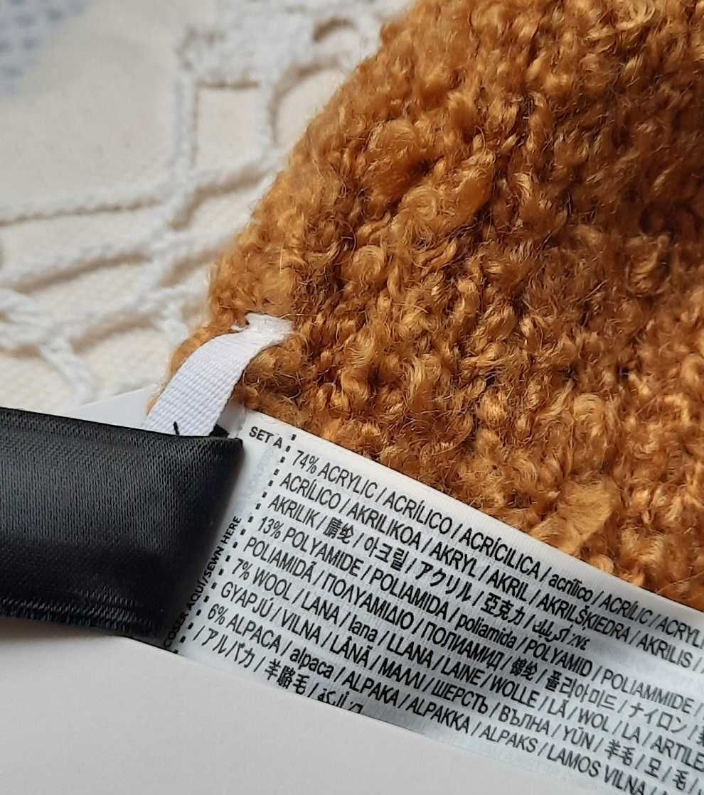 Wełna Alpaca Mango nowa musztardowa ciepła czapka wełniana M L XL