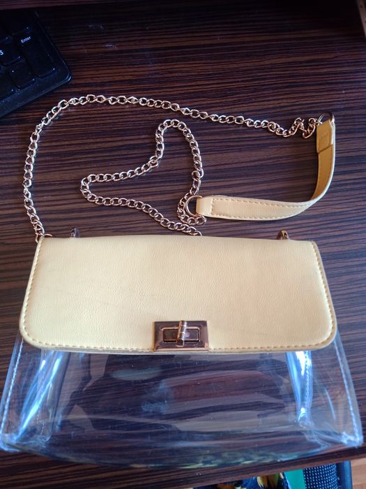 Żółta torebka na ramię łańcuch przezroczysta