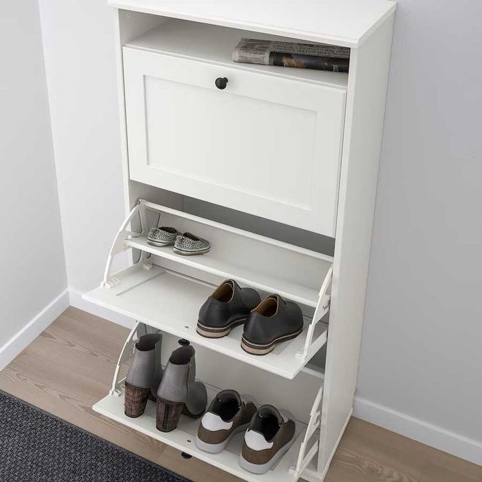 BRUSALI Szafka na buty, 3 przegrody, biały, 61x30x130 NOwa IKea