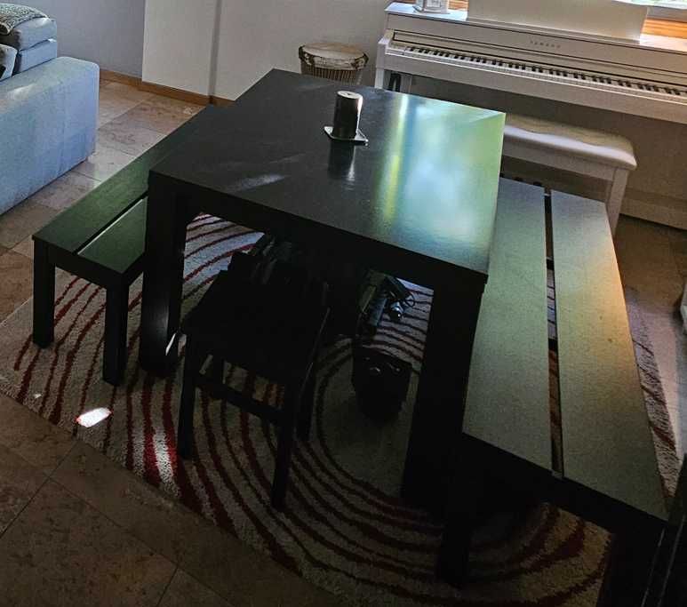Conjunto mesa sala e bancos corridos