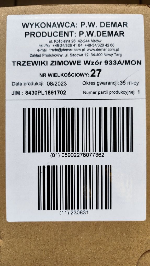 Buty zimowe wojskowe Wzór 933A/MON