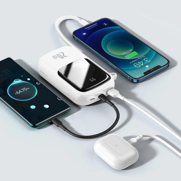 Baseus powerbank 20000mAh 20W QC/PD/SCP/FCP z kablem Lightning biały