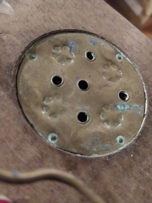 Świecznik podgrzewacz drewniany bibelot budka miedź retro vintage