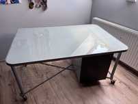 Biurko Ikea szklany blat ze stelażem + kontenerek/organizer