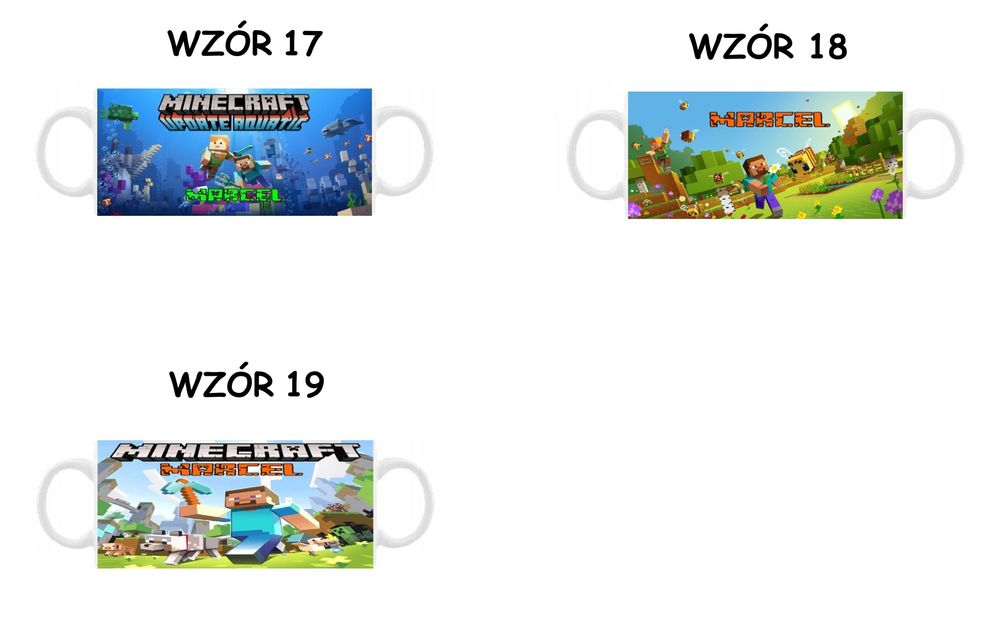 Kubek z nadrukiem Minecraft, różne wzory plus imię