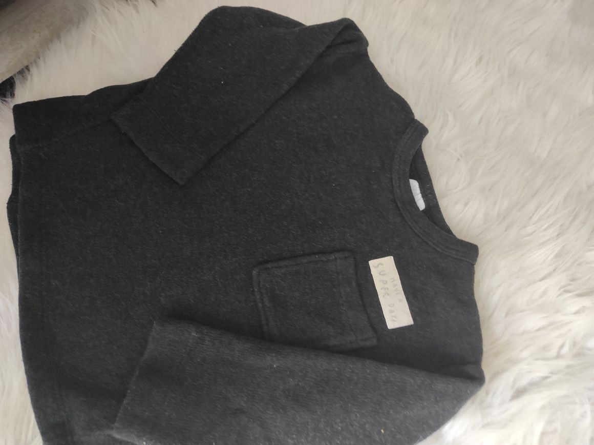 Bluzka Zara 80 jak sweterek soft touch z kieszonką czarna grafitowa