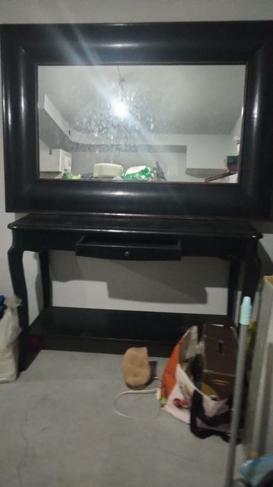 Consola 150 cm preta com espelho enorme