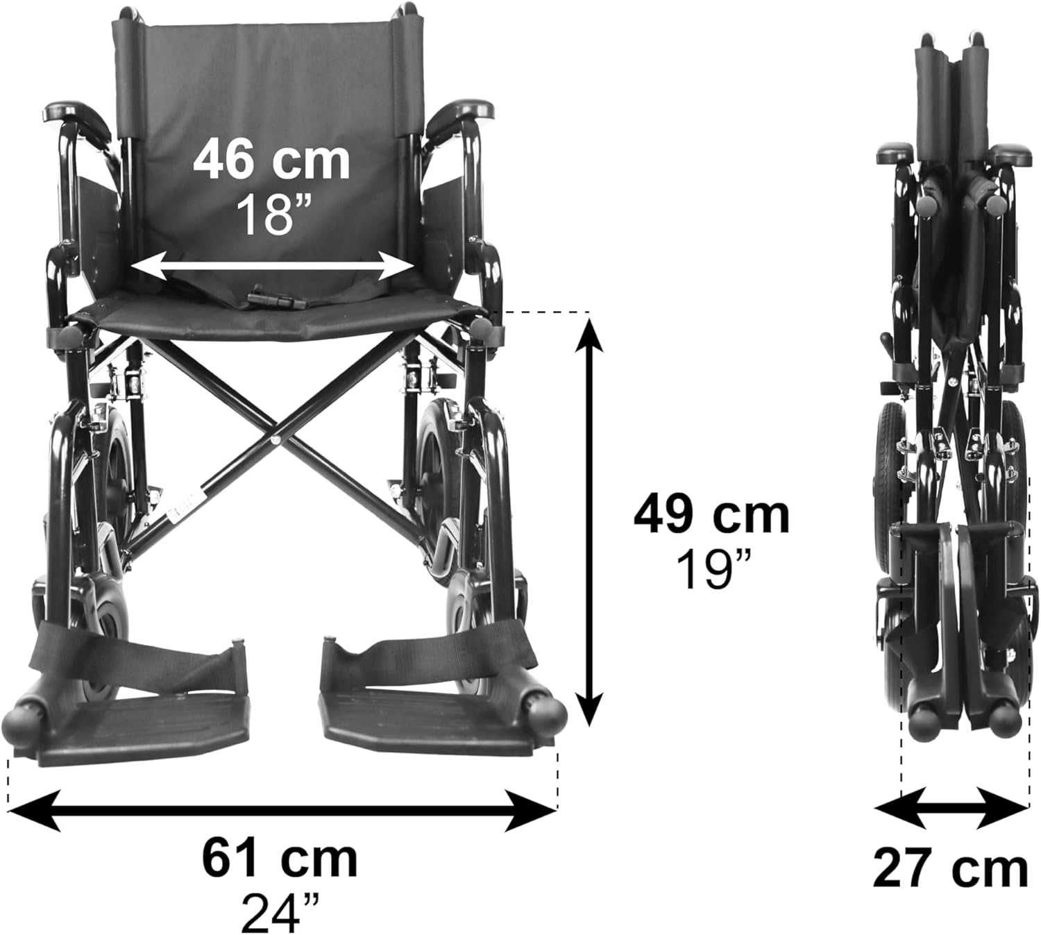 Cadeira de rodas dobrável leve (assento de 46 cm)
