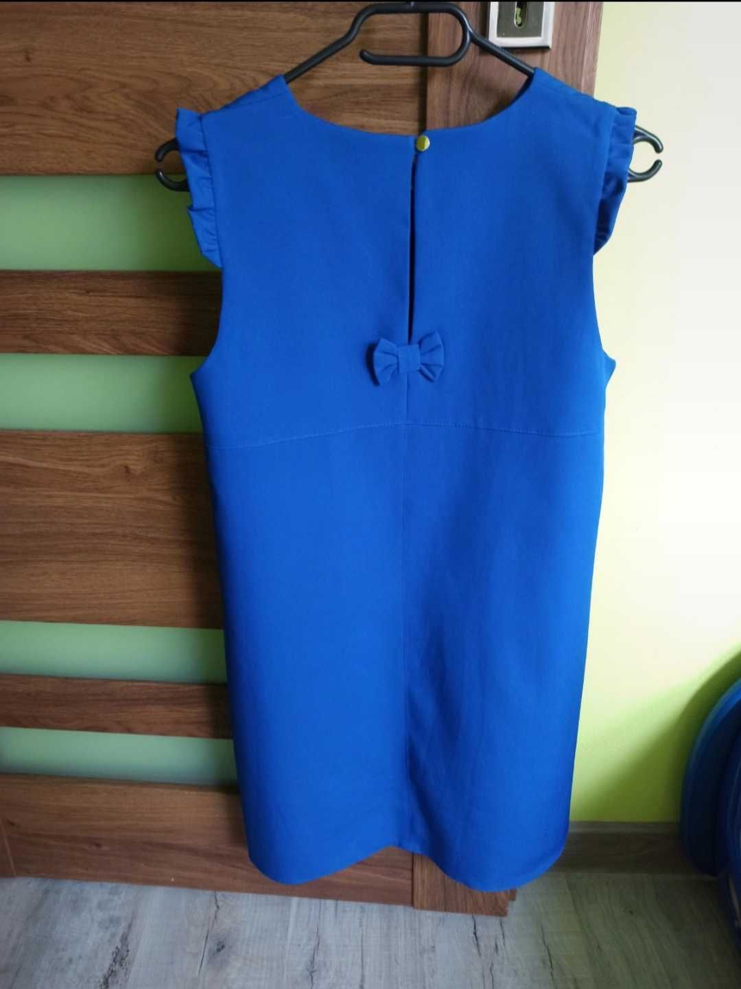 Chabrowa, kobaltowa trapezowa sukienka