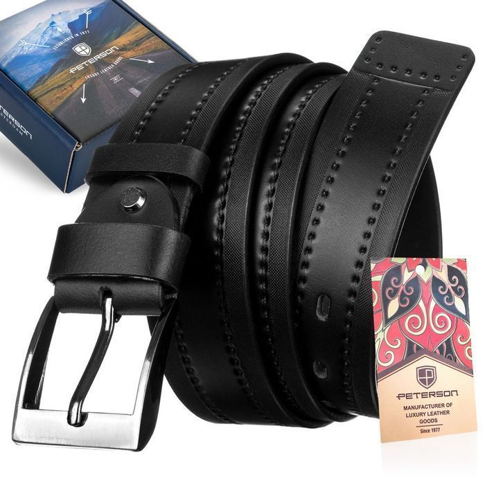 Szeroki skórzany pasek męski z ozdobną perforacją - Peterson 115