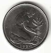 50 Pfennig 1980 F, Alemanha Ocidental