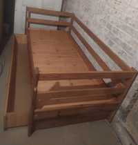 Łóżko drewniane sosnowe 2 w 1 z szufladą z materacem