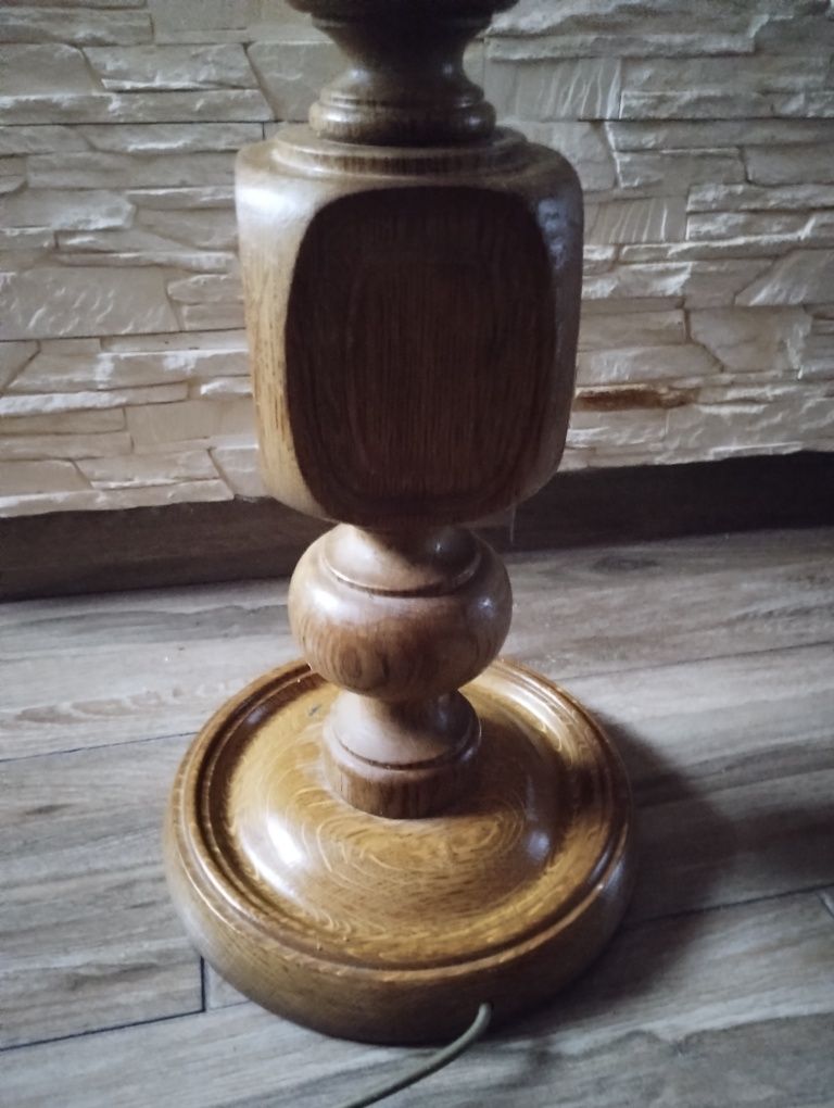 Lampa stojąca drewniana z orginalnym skórzanym abażurem