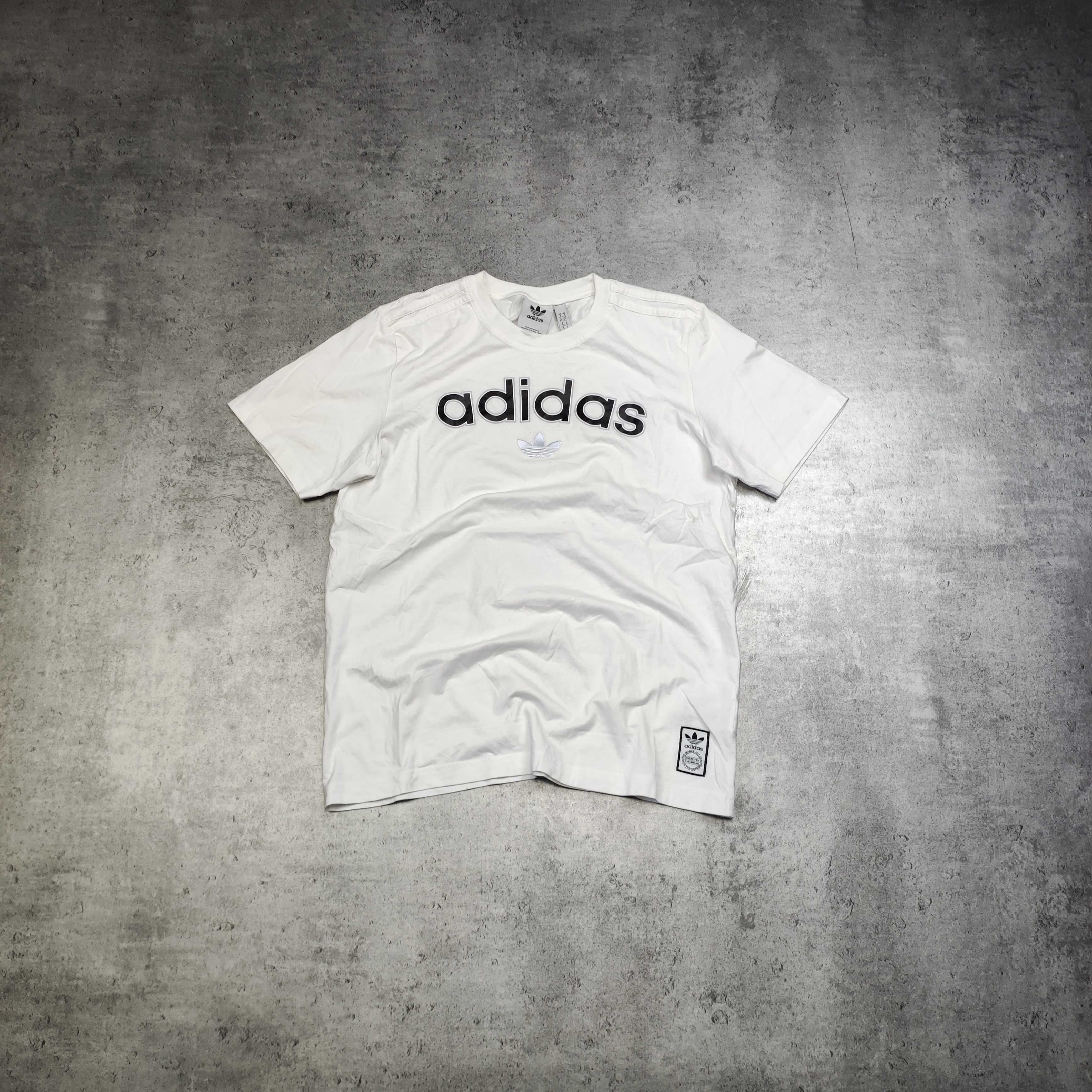 MĘSKA Koszulka Biała Adidas PREMIUM 3 Paski Casual Originals Haft