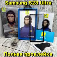 Стекло ПОЛНОЙ проклейки BLUEO на Samsung S23 Ultra. Full Glue