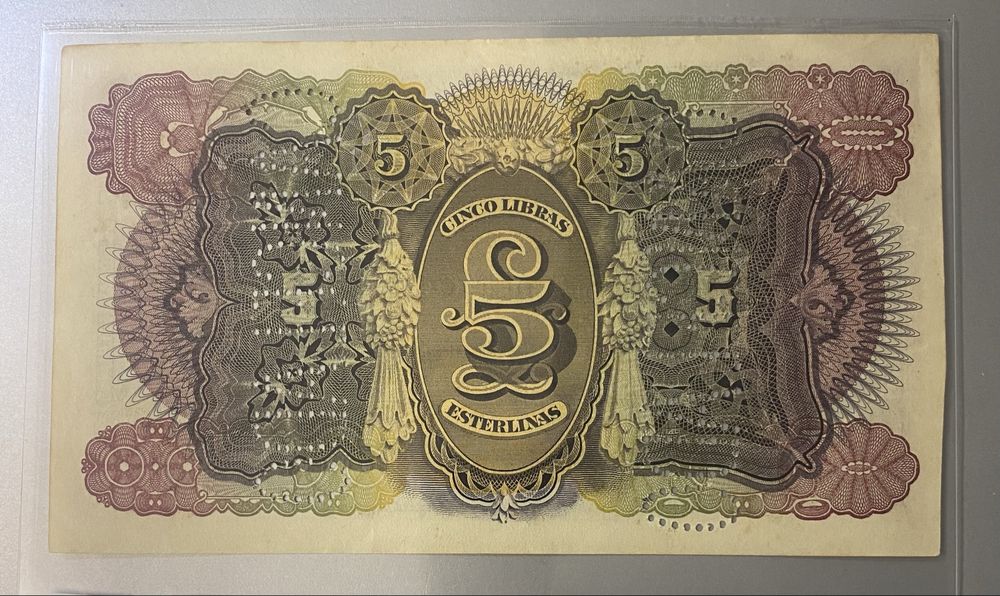Nota MOCAMBIQUE 5 Libras 1934 carimbo CANCELADO