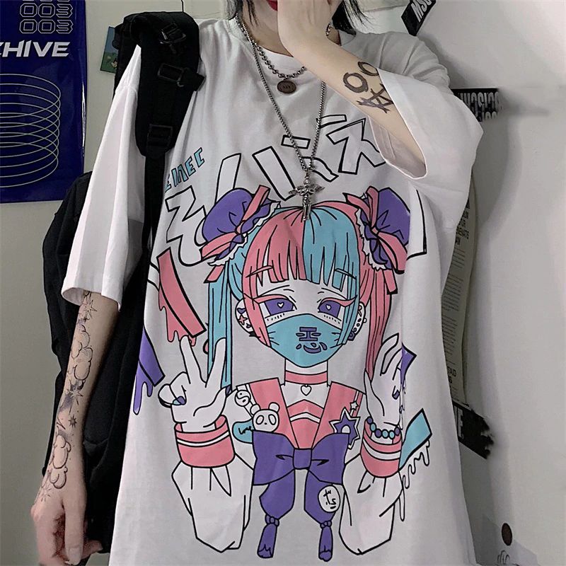 Koszulka oversize z nadrukiem T-SHIRT japoński styl anime manga - M