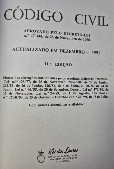 Livro "Código Civil" 11ª edição Dezembro 1991