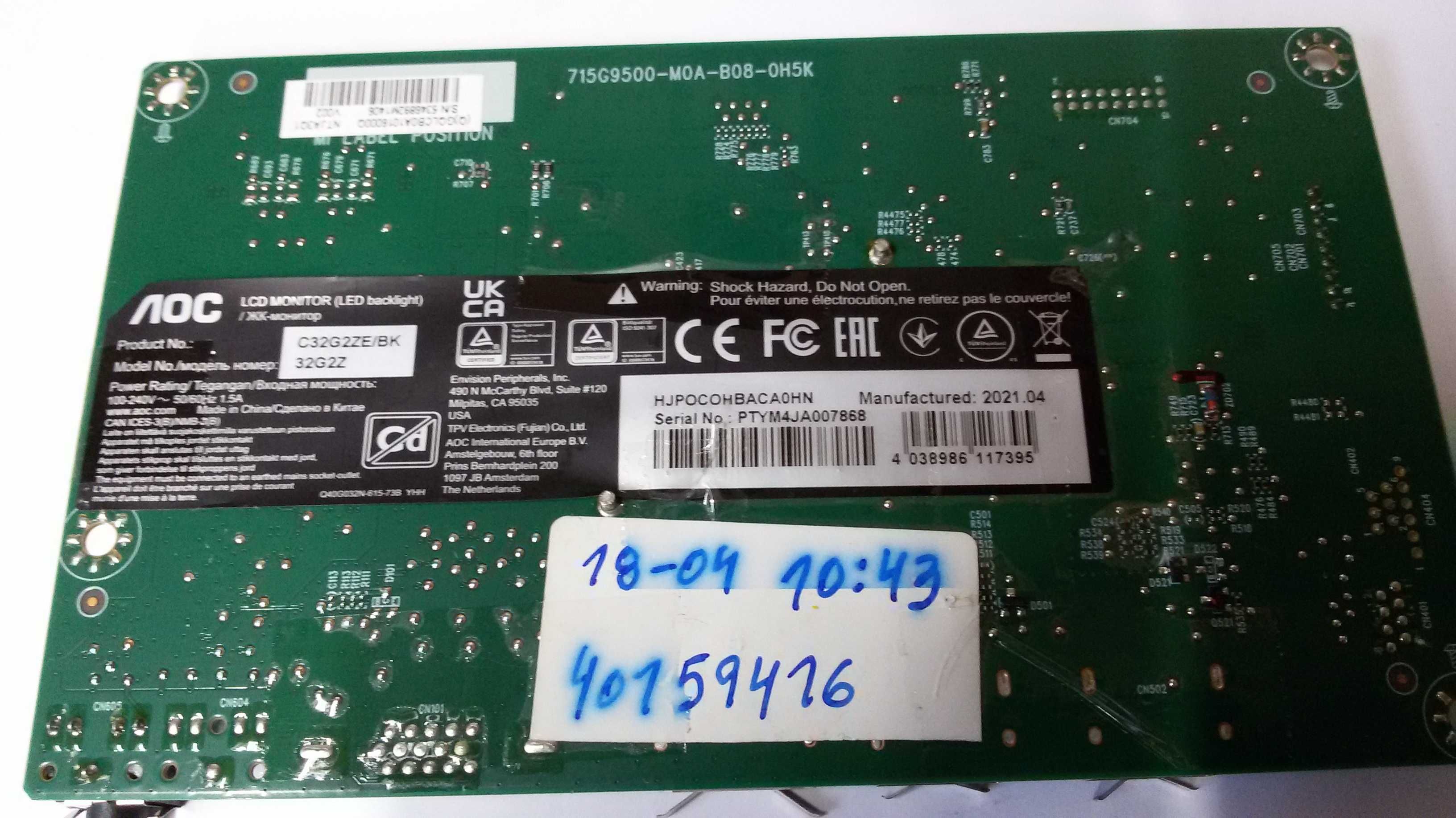 715g9500-m0a-b08-0h5k monitor curvo tft led aoc c32g2ze-bk