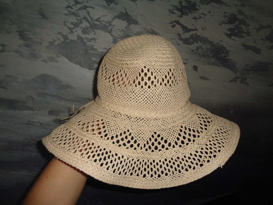 E-VIE śliczny NOWY modny beżowy letni kapelusz z szerokim rondem