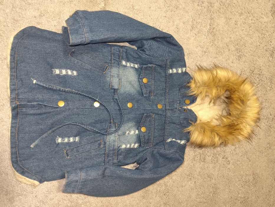 Kurtka dla dziewczynki parka jeansowa zimowa 110