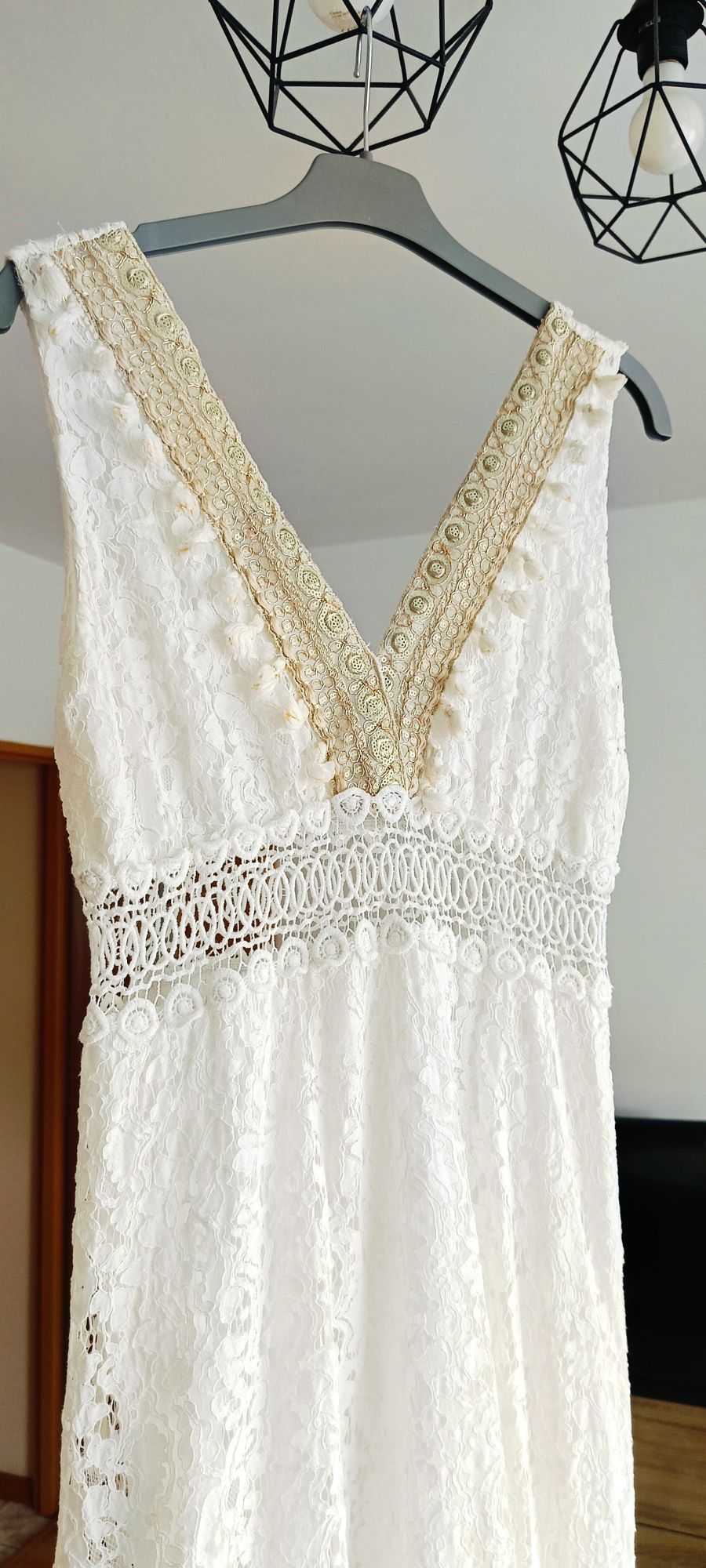 Długa sukienka boho z koronki, letnia sukienka boho