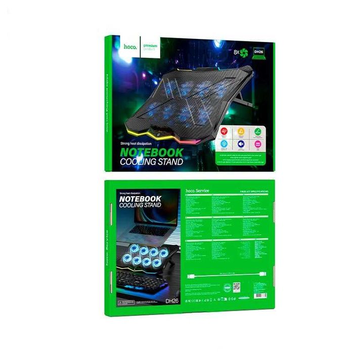 Кулер для ноутбука до 17" HOCO DH26, RGB, 8 вентиляторов, регулятор
