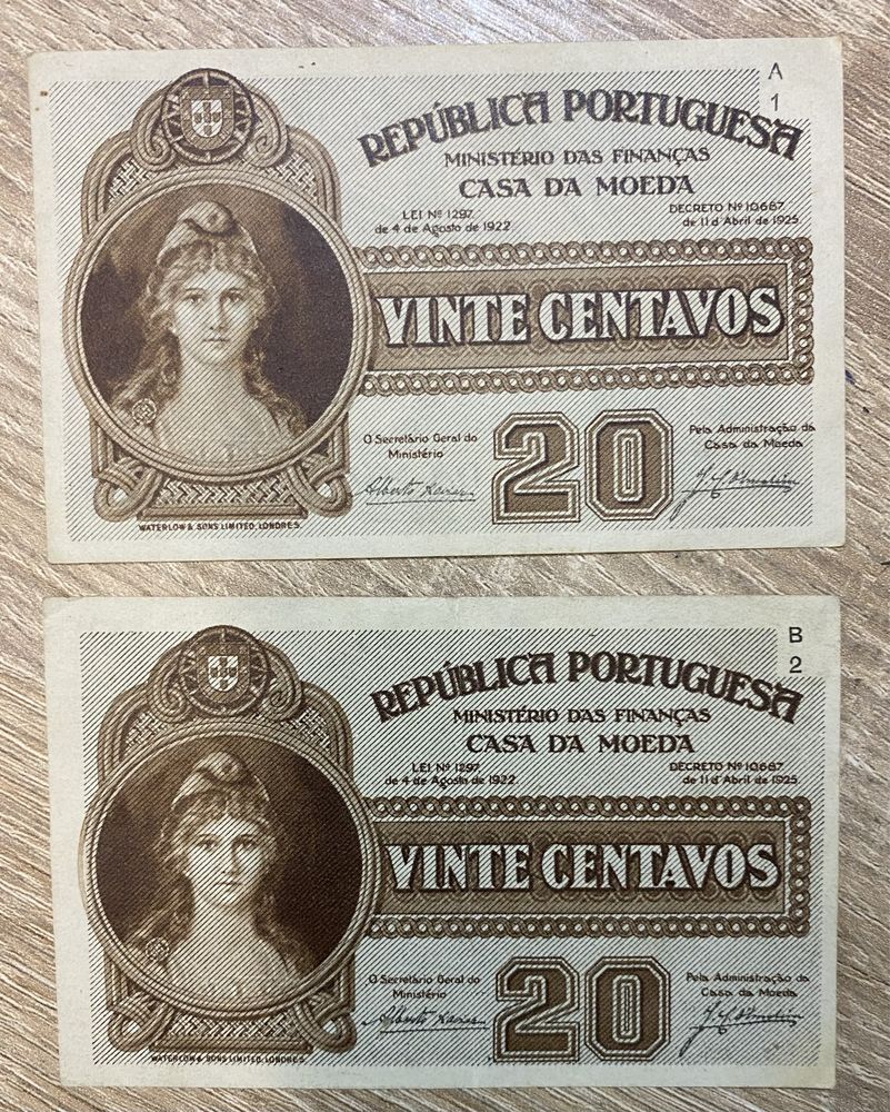 Nota - Cédula 20 centavos 1922 - DEFEITO IMPRESSAO