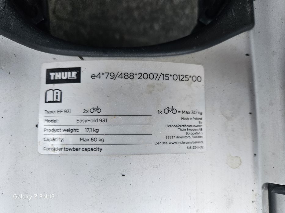Bagażnik platforma thule 931 easyfold fold na hak 2 rowery thule xt2