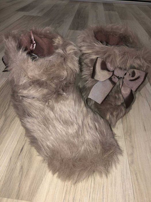 Тапочки домашние капці хатні жіночі меховые теплые с бантами уггі