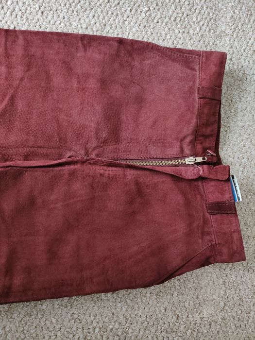 Spodnie skóra naturalna zamszowa burgund XXS