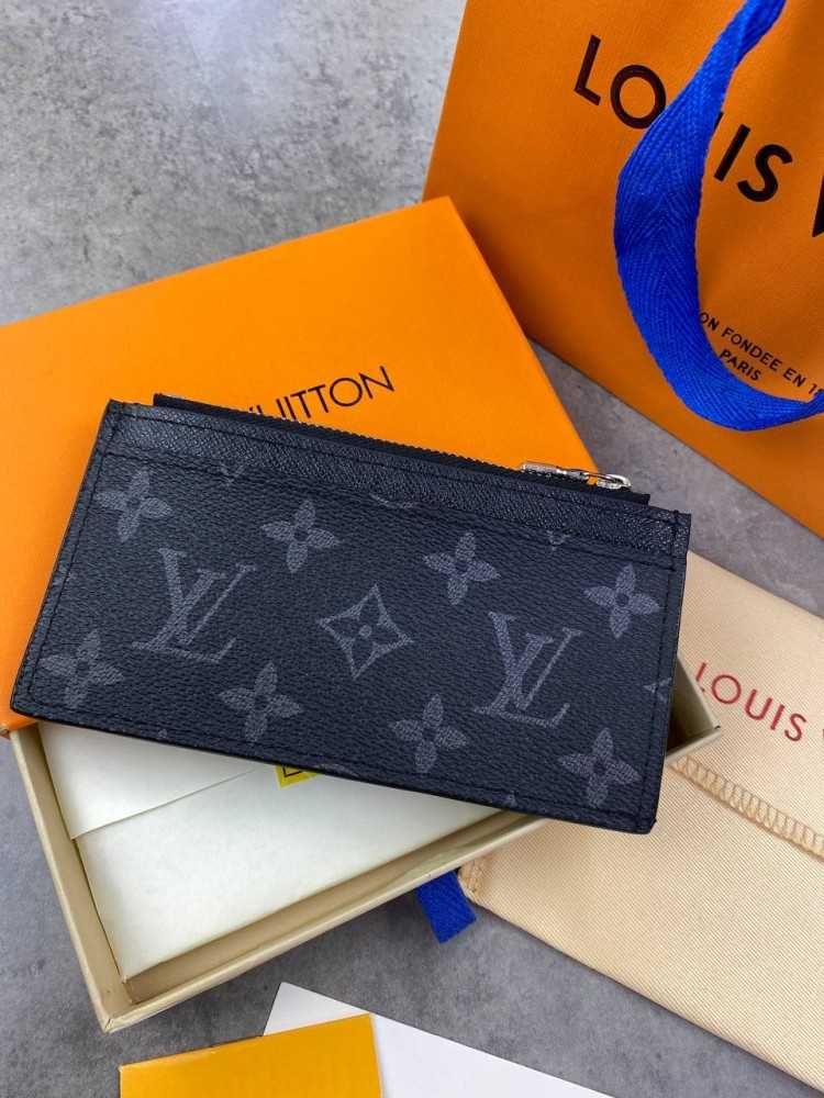 Держатель серый для карт и монет Louis Vuitton черный "Monogram"