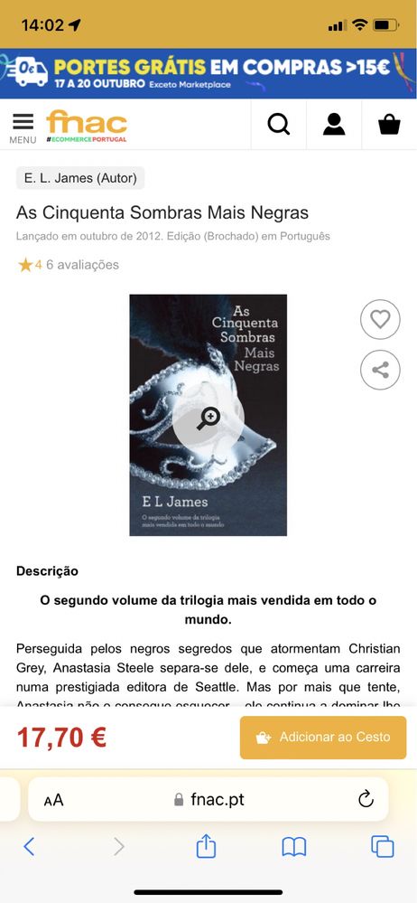 Livro "Às cinquenta sombras de Grey"