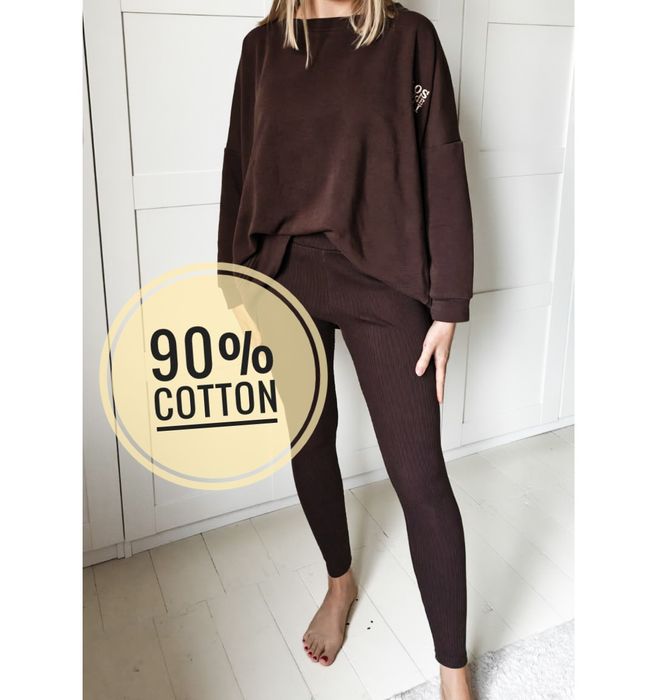 Czekoladowy komplet dresowy damski brązowy dres bluza legginsy S M L