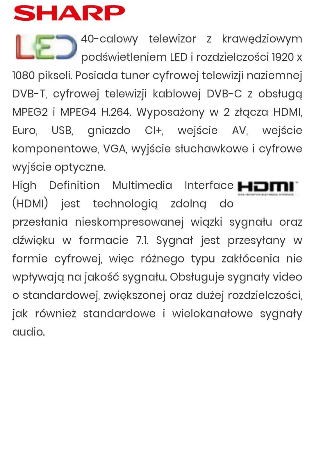 Telewizor Sharp LCD 40