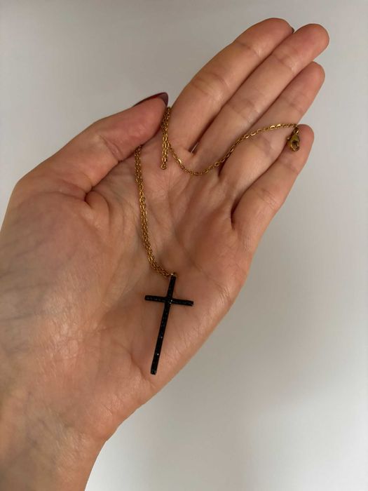 Naszyjnik łańcuszek złoty krzyż krzyżyk stal nierdzewna wisiorek