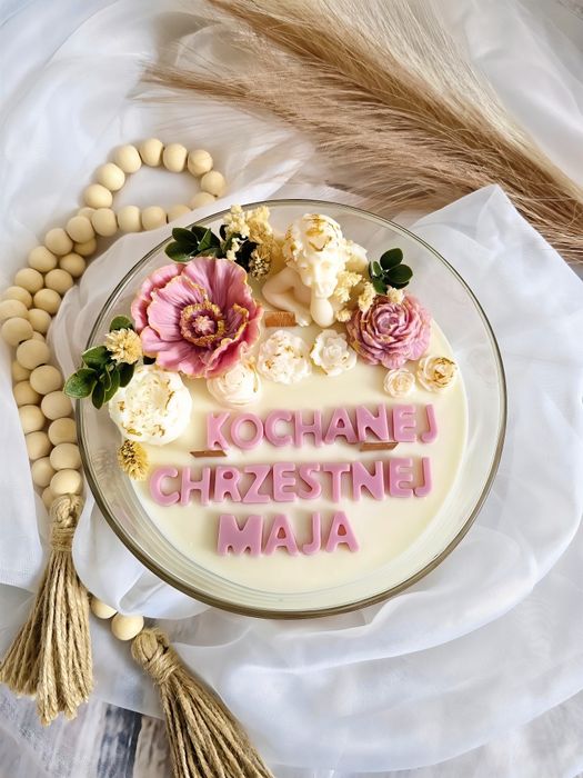 Świeca sojowa w szkle podziękowanie chrzestej 17cm