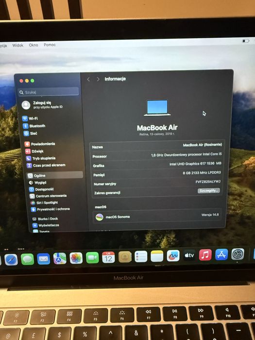MacBook Air 2019/ 128 SSD/  8 GB RAM/ 149 cykli ładowania/ ETUI