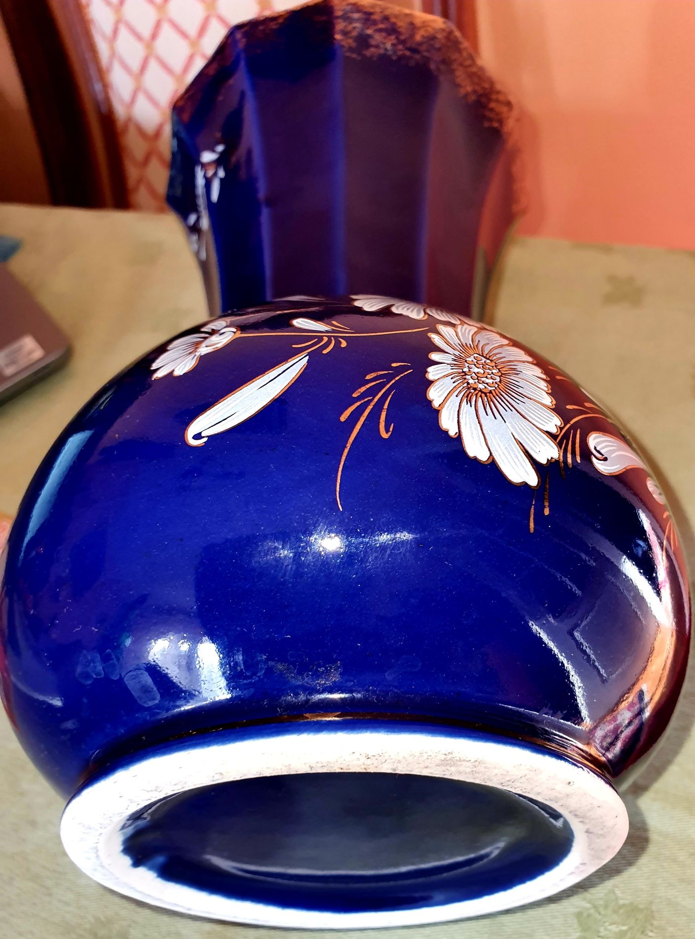 Piękny duży wazon porcelanowy granat + złoto