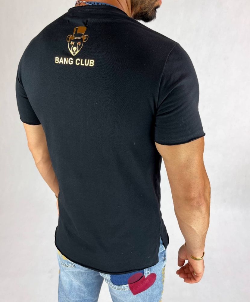 T-Shirt Slim Fit czarny Męski L Bang Club
