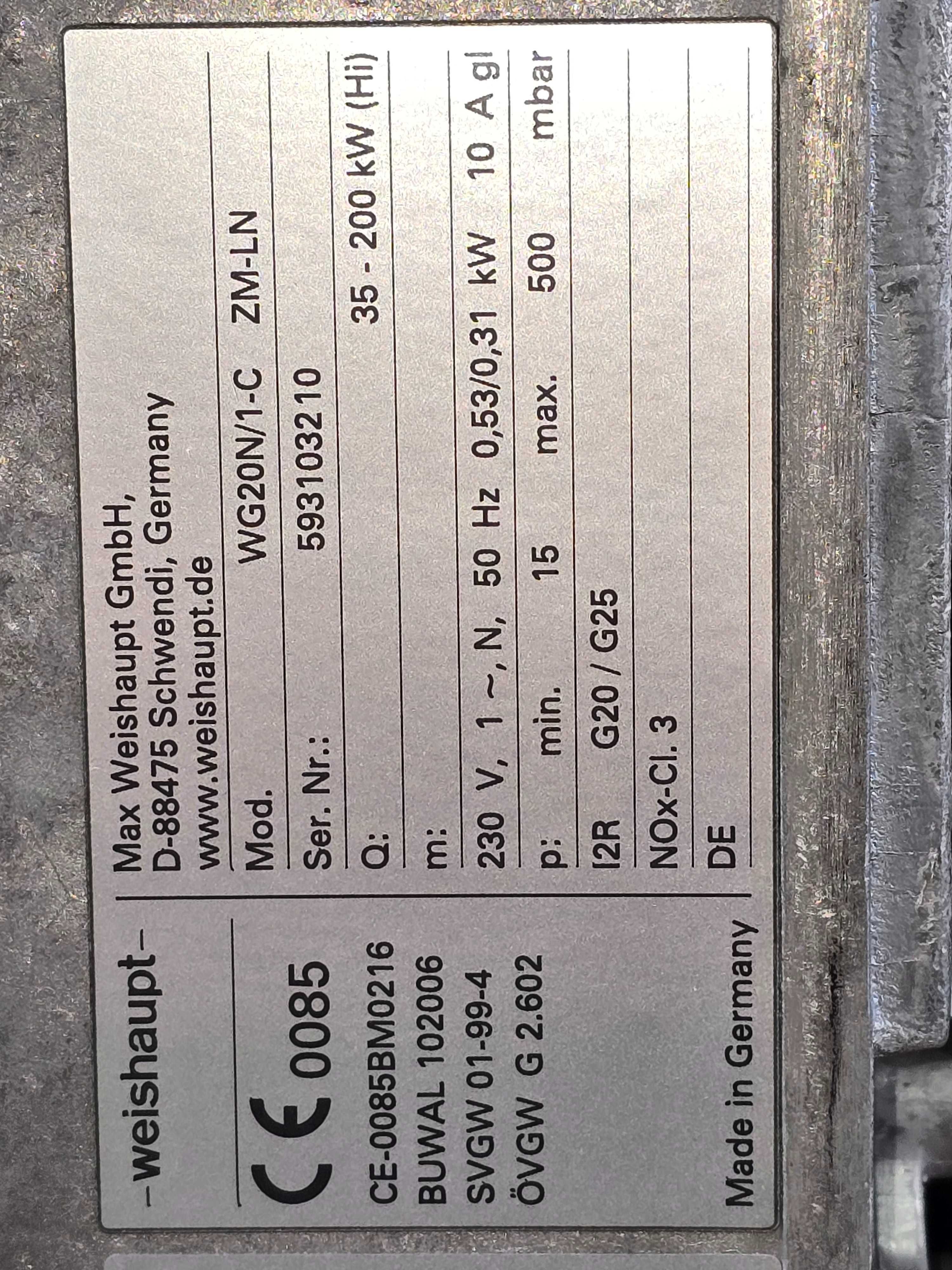 Weishaupt WG 20N/1-C ZM-LN 35-200kW palnik gazowy modulowany/2 stopn.