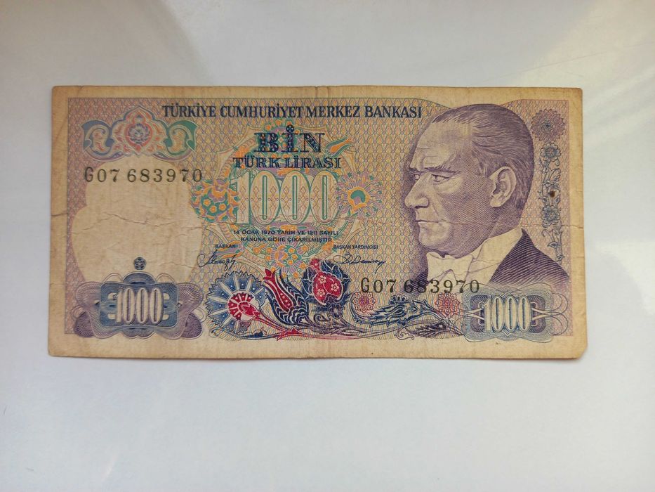 Banknot banknoty 1000 lirów Turcja 1970r. 100 rubli 1993r. 3 szt.