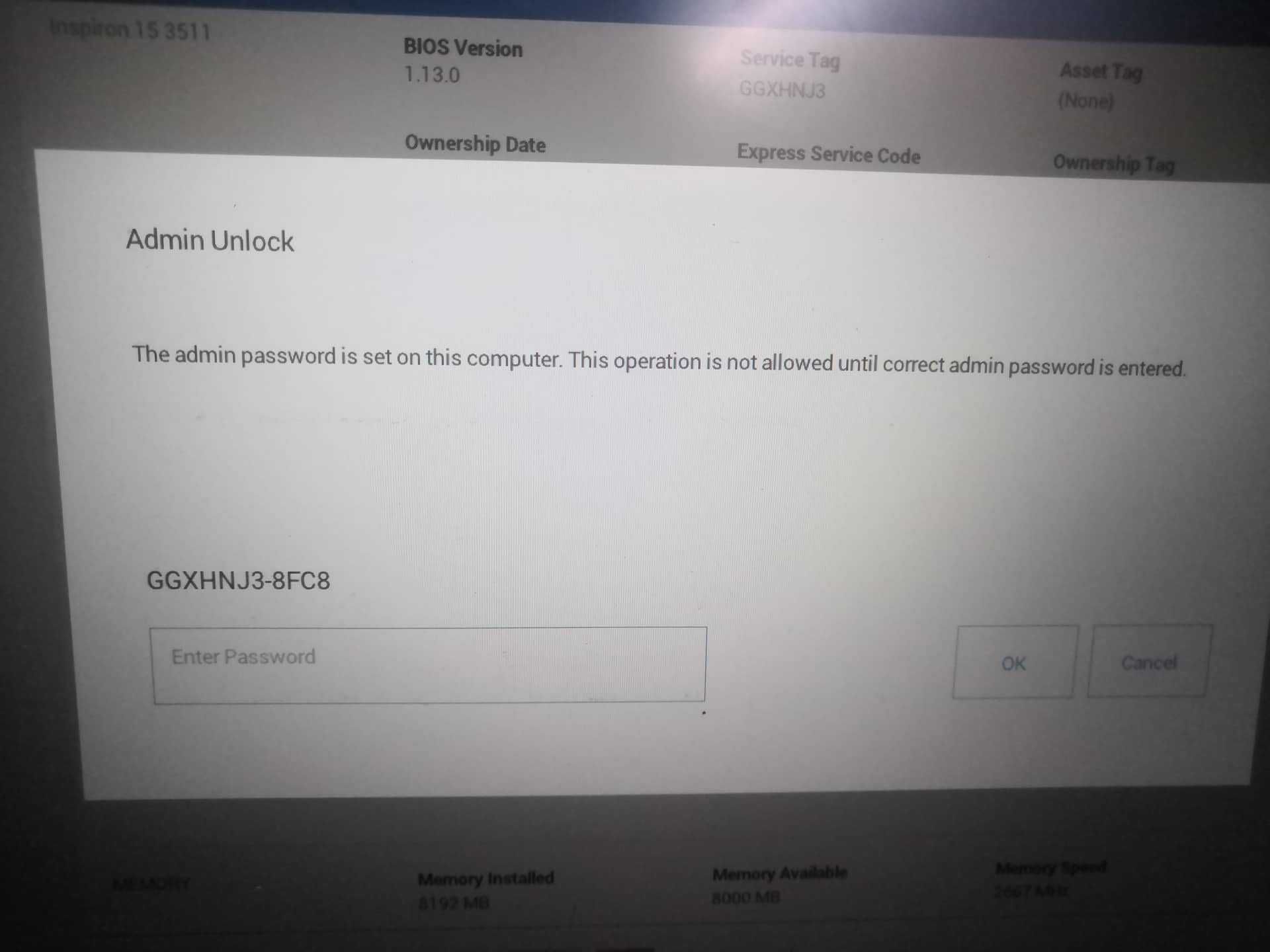 Розблокування BIOS Dell 8FC8