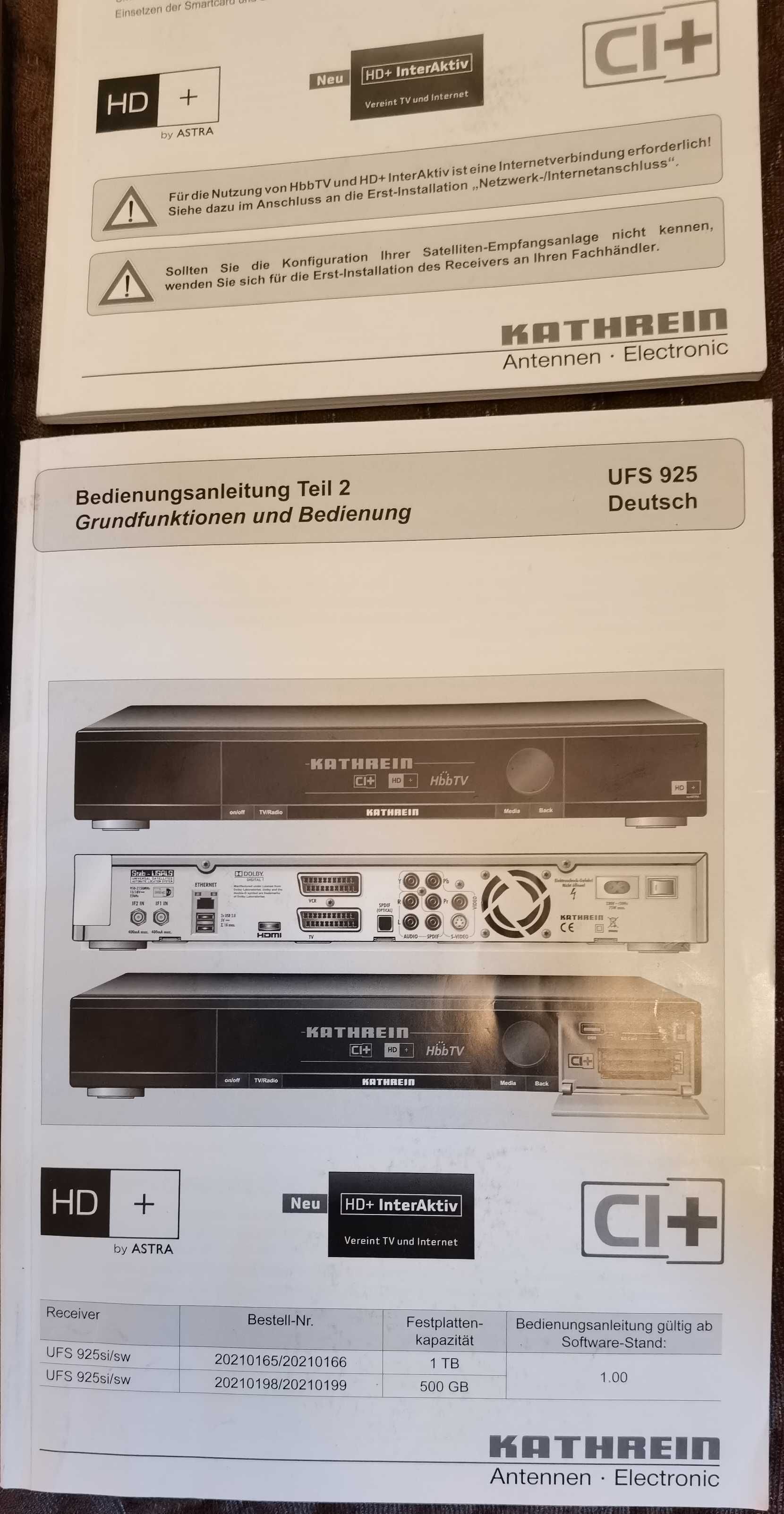 Tuner satelitarny KATHREIN UFS 925 (DVB-S2)/ nagrywarka z dyskiem 1 TB